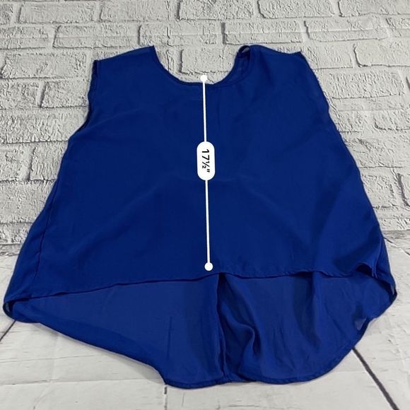 Women’s Dots Blue Draped Detailed Back Sheer Short Sleeve Blouse (XL) CA08 - Picture 5 of 7